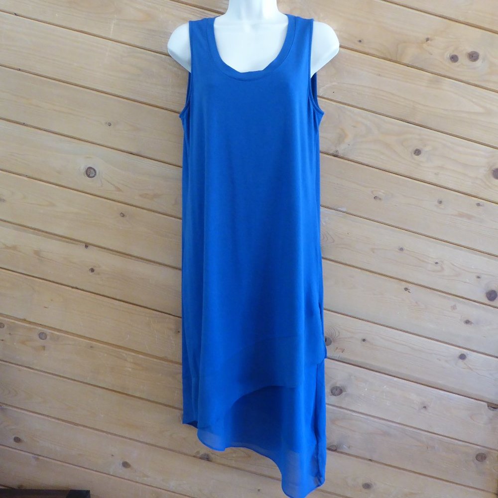 Soft Surroundings Royal Blue Asymmetrical Silk Trim Sleeveless Midi Tank Dress M